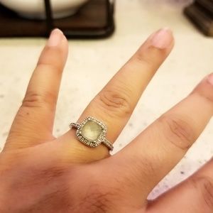 Light green stone silver ring